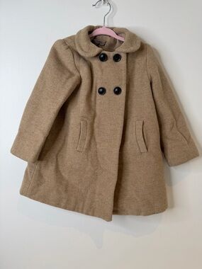 Zara Kids Toddler Girl Wool Blend Coat Camel Tan - Peter Pan Collar size 24-36 m